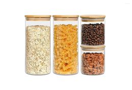 Storage Bottles Kitchen Sealed Glass Food Container With Bamboo Lid 4-piece Set For Flour Cereal Sugar Coffee Beans And Other