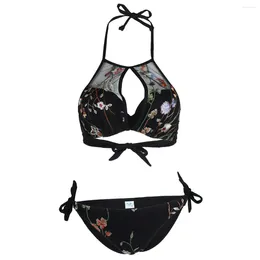 Women's Swimwear Push Up Bikini Set Women Sexy Padded Bra With Underwire Summer Black Print Bathing Suit Bandage Female Beachwear