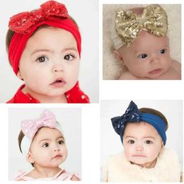 Hair Accessories Glitter Sequins Bowknot Baby Girls Elastic Hairband Fashion Handmade Bows Infant Nylon Headband Birthday Gifts Photo Props Y240522