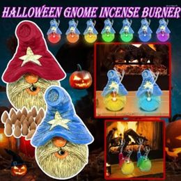 Candle Holders Practical Incense Burner Gnome Decor Caps Wearing Aromas Cone Censer Multi-color LED Lighting Backflow For Home