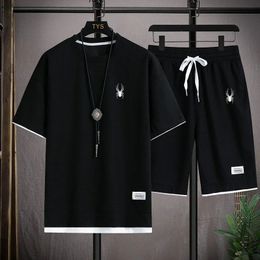 Summer Mens Sets Fashion Korean Tracksuit Men Short Sleeve T ShirtsSport Shorts Suit Casual Clothing Joggers 240517