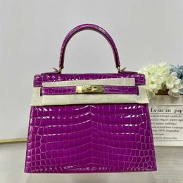 Designer Bag Crocodile Leather 7a Handbag Rose Purple High end High gloss Arch Bead 28CM Summer New Light