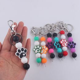 1pc Cute Cartoon Dog Paw Beaded Keychain Silicone Key Chain Ring Bag Backpack Charm Car Key Pendant Dog Mom Dad Pet Lovers Gift