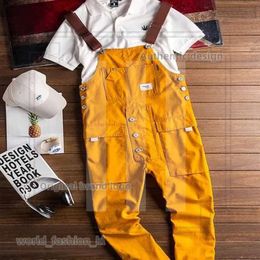 Designer Men's Jeans Fashion Men Jumpsuit Bib Pants Solid Colour Joggers Pockets Streetwear Loose Cotton Straps Suspender Men's Cargo Overalls Rompers 142