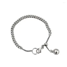 Link Bracelets Vintage Curb Chain Round Ball 925 Sterling Silver Bracelet Adjustable