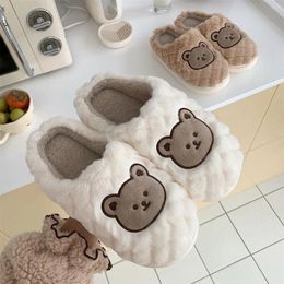 Slippers Winter Home Warm Indoor Animal Fluffy Slides Plush Cute Bear For Women Men Kawaii Flat Cartoon Shoes