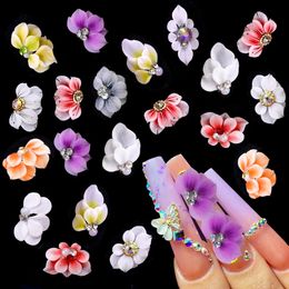 5Pcs Hand Made Acrylic Flower Nail Art Charms 3D Butterfly Sculpture Flower with Glitter Diamond Nail Parts for Manicure Crafts 240522