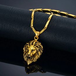 14K Gold Lion Head Necklaces Pendant Mens Golden Colour RU Hot Link Chain Pendant Punk Jewellery For Man Male