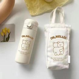 Water Bottles 350ML/450ML Thermal Cup Large Capacity Double Leak-Proof 304 Stainless Steel Student Portable Cartoon Bear Vacuum For Gift