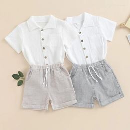 Clothing Sets Baby Boy Short Summer Clothes Cotton Linen Sleeve Button Down Shirt With Elastic Waist Stripe Shorts 2Pcs Outfit