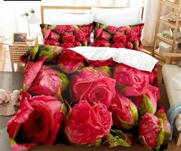 Bedding sets Flower Duvet Cover Set Bed Single Red Rose Quilt 3D Comforter Sets 3pcs with Case King Size Full Wedding H240521 W19L