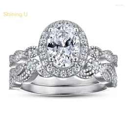 Cluster Rings Shining U S925 Silver Vintage Simulated Diamond Ring Set Fine Jewellery Forwomen Wedding