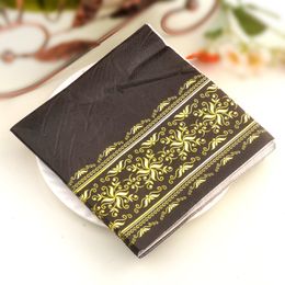 Gold Printed Napkins on Black Background Banquet Hotel Restaurant Placemat Paper Mouth Cloth Pure Wooden Paddle Paper Napkins