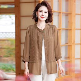 Women's Blouses Casual Loose Vintage Checkered Shirt Summer Elegant V-Neck Female Clothing Chic Commute Button Spliced Half Sleeve Blouse