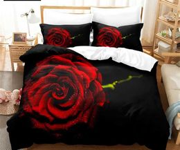 Bedding sets Flower Duvet Cover Set Bed Single Red Rose Quilt 3D Comforter Sets 3pcs with Case King Size Full Wedding H240521 FGOX