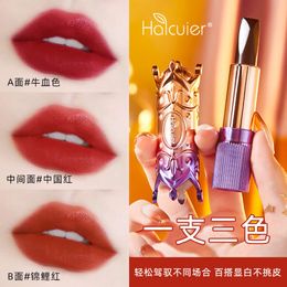 Haicuier Purple Gold Phantom Tri Colour Lipstick Moisturises Senses Temperature Changes Colour Enhances Colour Moisturises Not Sticky Not Easy to Stick to Cup