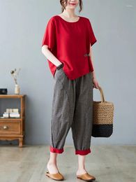 Women's Two Piece Pants Arrival 2 Sets Women Casual T-shirt And Ankle-length Summer Vintage Style Loose Female Pant Suits