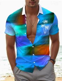 Men's Casual Shirts Gradient Palm Tree Tropical Resort Hawaiian 3D Printed Shirt Button Up Short Sleeve Summer Beach Vacation Daily Wear