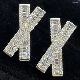 Stud Earrings Custom Solid 18K White Gold Women X Emerald Moissanite Diamonds Wedding Engagement Anniversary Gift