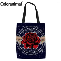 Shopping Bags Coloranimal Galaxy Rose With Start Pattern Women Linen Tote Bag Canvas Shopper Foldable Grocery For Ladies Eco Bosla