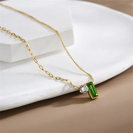 New Punk Tiny Chain Choker Necklace Female Golden Color 14K Gold Clear Green CZ Necklace for Women Jewelry Christmas Gift
