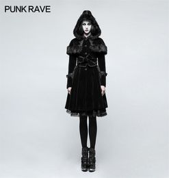 PUNK RAVE Fashion Gothic Lolita Women Jacket Winter Punk Gorgeous Christmas Long Coat Casual Hooded Witch Cosplay Long Jacket 20101914027