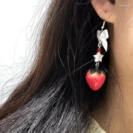 Hoop Earrings Y2K Fashion Bowknot Strawberry Pendant Sweet Cute Fruits Eardrop For Girls Women Summer Jewellery Gifts