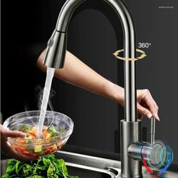 Kitchen Faucets 304 Stainless Steel L Faucet Single Hole Pull-out Sink Mixer Brushed