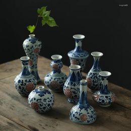 Vases Jingdezhen Ceramic Antique Blue And White Hand-painted Small Flower Bottle With Water Culture Bogu Rack Ornaments