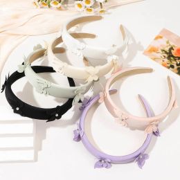 Vintage Sponge Hair Hoop Headdress With Butterfly Fashion Elegant Temperament Colourful Wide Headband for Women Hair Accessories