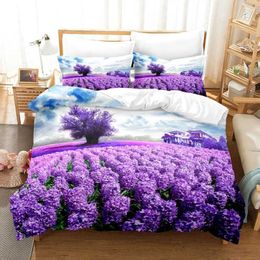 Bedding sets Purple Set Duvet Cover Bed Quilt Case 3D Comforter Lavender Butterfly Double Full King Queen Twin Single 3PCS H240521 F0KB