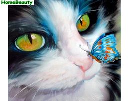 Diy acrylic painting by numbers cat and butterfly canvas art oil pictures coloring by number wall decoration handpainted PH92205783882