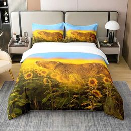 Bedding sets Orange Sunflower Printed Set for Lover Couples Gift Flower Pattern Duvet Cover Quilt Home Use Bedlines Double Bed H240521 188C