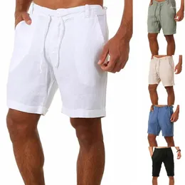 Men's Shorts Men Solid Colour Lace-up Sports Cotton Linen Summer Casual High Waist Sportswear Plus Size