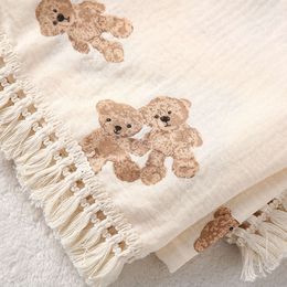 Cute Bear Muslin Squares Cotton Baby for Newborn Plaid Infant Swaddle Blanket Babies Accessories Bed Summer Comforter