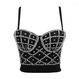 Women's Tanks 2024 Summer Women Black Mesh Diamond Plaid Bustier Corset Crop Top Ladies Nightwears For Costumes Club Party Nightbar