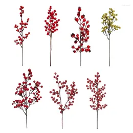 Decorative Flowers Artificial Red Stems Picks Berries Branches For Christmas Tree Decorations Crafts Wedding Holiday Season Winter Home