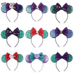 10 pieces/batch wholesale mermaid mouse earphone headband fork sequin hair bow hair DIY girl hair accessories childrens princess headband 240521