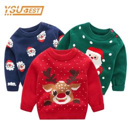 Weihnachtsjunge Mädchen Stricker Pullover Langarmes Winter Baumwollweiche Cartoon Neujahr Kinderbaby Kleidung L2405