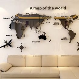 World Map Wall 3D Acrylic Wall Stickers Three-dimensional Mirror Stickers Bedroom Office Background Wall Decoration Stickers 240522