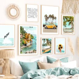 Car Surf Board Coconut Tree Ice Cream Ship Sunflower Posters And Prints Wall Art Canvas Paintings Pictures For Living Room Decor
