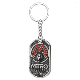 Keychains Game Metro Exodus Keychain Retro Metal Dog Tag Skull Pendants Keyrings Women Men Key Holder Charm Jewelry Gifts