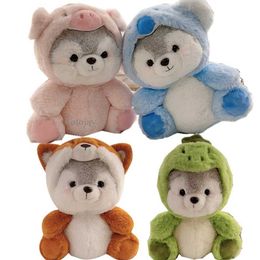 Plush Dolls New creative and cute Husky dog plush toy filled Kawaii little dog transformed into a pig koala dinosaur fox cartoon soft animal doll H240521