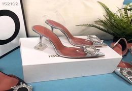 New Season Amina Muaddi Pumps Clear Begum Glass Pvc Crystal Transparent Slingback Sandal Heel Pumps 105mm Shoes8889004