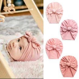 Hair Accessories Cotton Baby Turban Hats Cute Bear Bow Beanies Caps Elastic Candy Color Headwraps Headwear Fashion Newborn Kids Hair Accessories Y240522