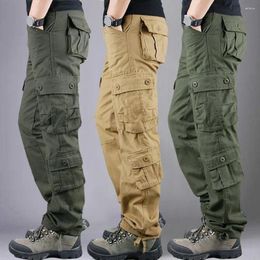 Men's Pants Men Cargo Multi Pockets Solid Colour Loose Long Work Trousers Daily Wear Streetwear Outdoor Training