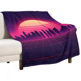 Blankets Retro Vaporwave City Skyline Throw Blanket Sofa Quilt Softest Sofas Of Decoration