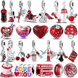 Loose Gemstones Red Colour Series Charms Beads 925 Silver Blood Heart Love Car Strawberry Fruit Dangle Fit Original Bracelet DIY