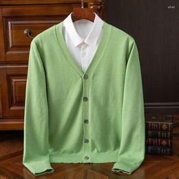 Men's Sweaters Superfine Merino Cashmere Sweater Knitted Clothing Korean Solid Color Loose V-Neck Cardigan High End Coat Male