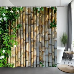 Shower Curtains Green Bamboo Curtain Zen Meditation Nature Botanical Polyester Fabric Bathroom Decor With Hooks